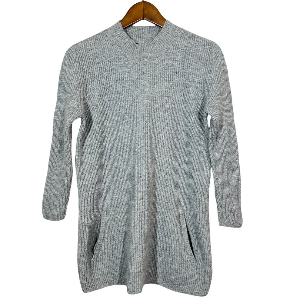 Peck & Peck Cashmere Mock Neck Pullover Top Slim Fit Pockets Gray- L